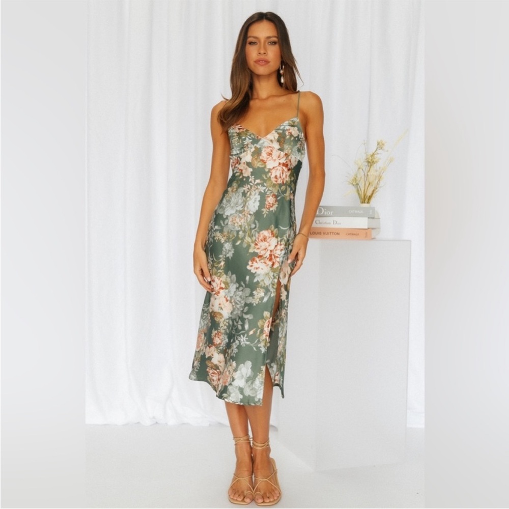 Hello Molly Floral Print Satin Midi Slip Dress